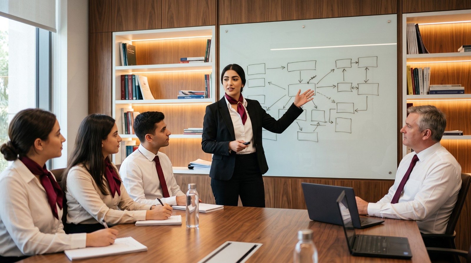 A business student presenting a strategy to classmates