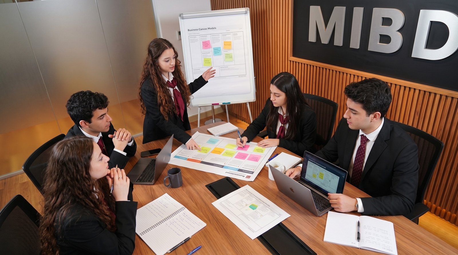 MIBD business students working on a business model canvas